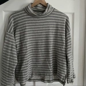 Madewell Grey & White Striped Mock Turtleneck